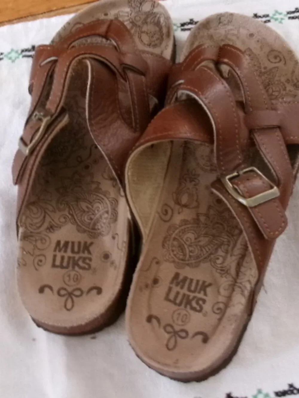 Muk lUKS SLIP ON SLIDE CORK SOLE SZ  10 BROWN SANDALS - Picture 2 of 5